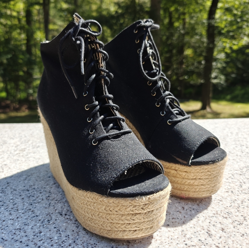 Rock & Candy Black Wedge Espadrille Boots - Picture 2 of 6
